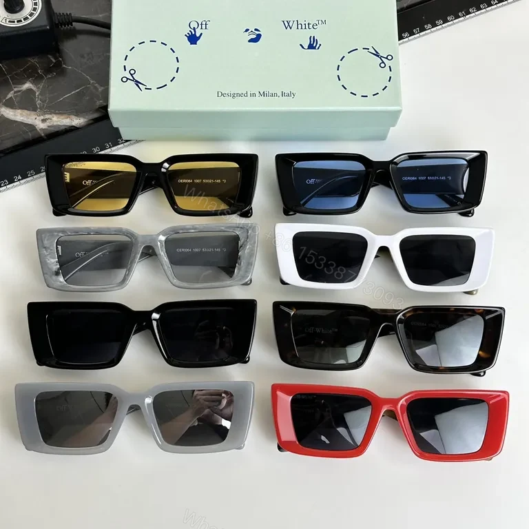 View 5 of Bold White Square Frames Sunglasses with Off-White Branding