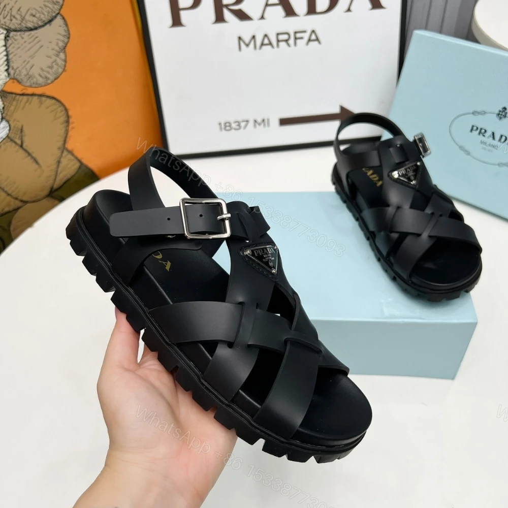 View 2 of PRADA CRISSCROSS RUBBER SANDALS BLACK 2X3118 3LKK F0002 F G000