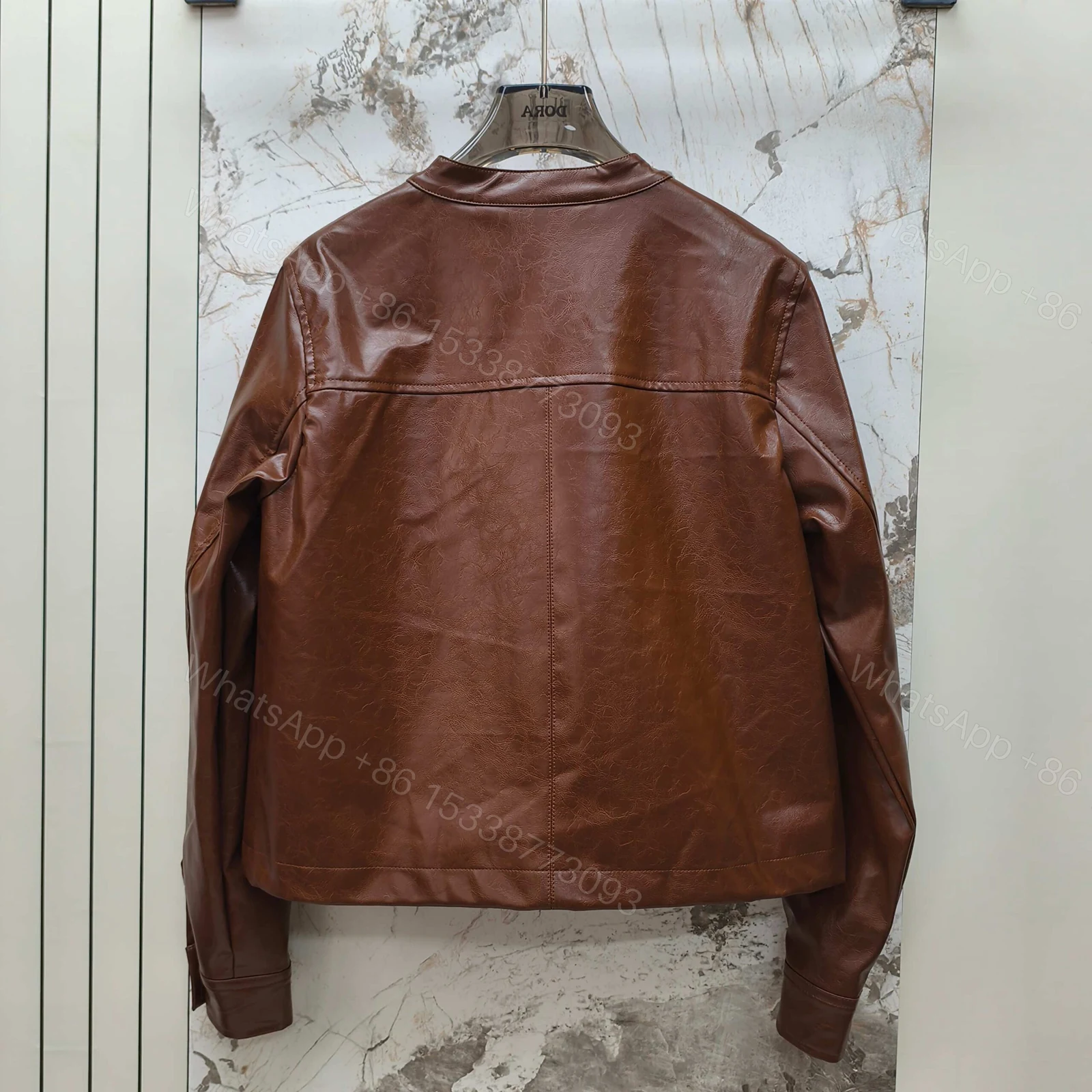 View 6 of Miumiu Crop Top Jacket Brown Leather