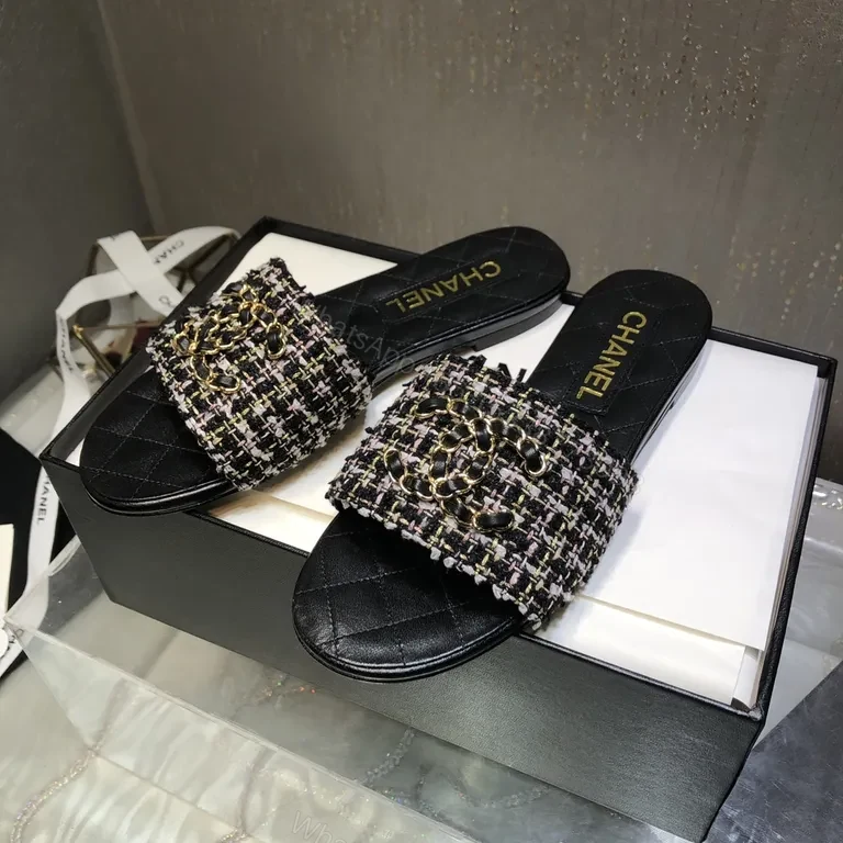 View 5 of Chanel-Tweed Slide Sandals: Luxe Comfort & Elevation