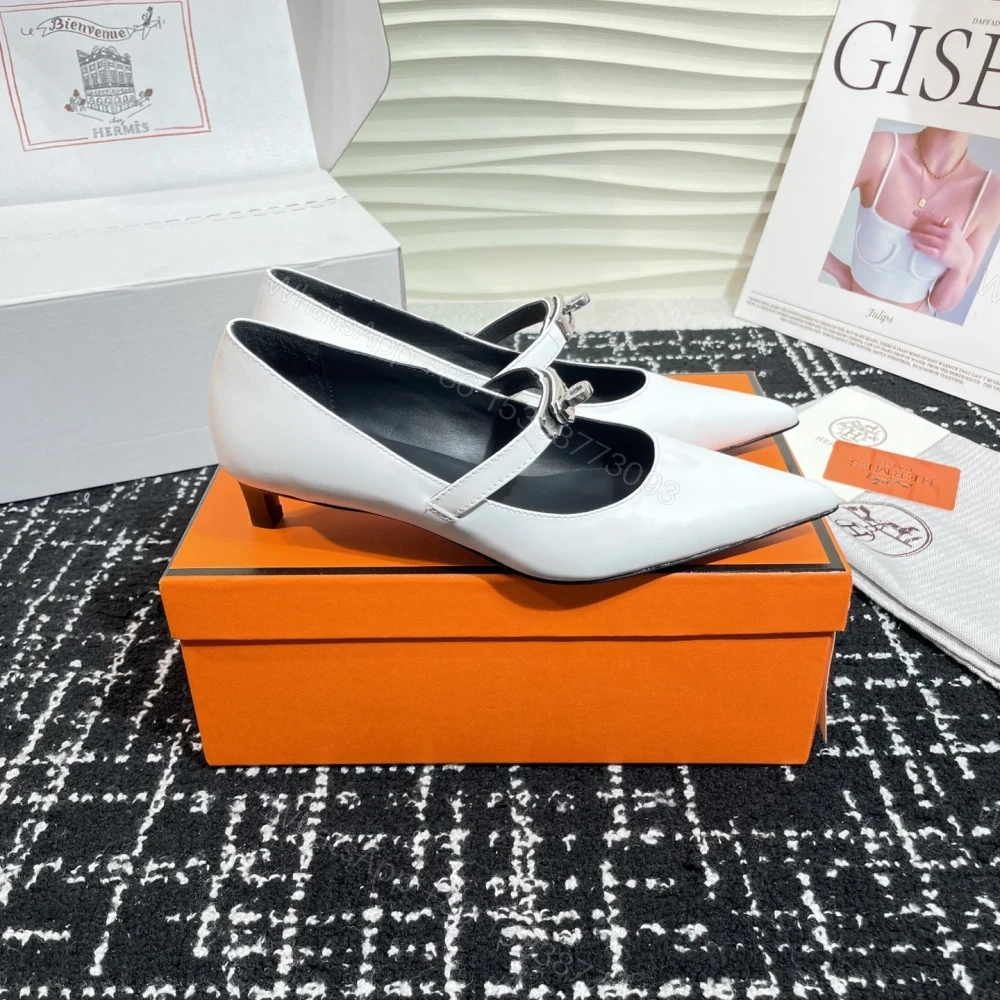 高仿Hermes*Kelly系列H251007Z01小牛皮高踭鞋白色4CM免檢版 — view 1