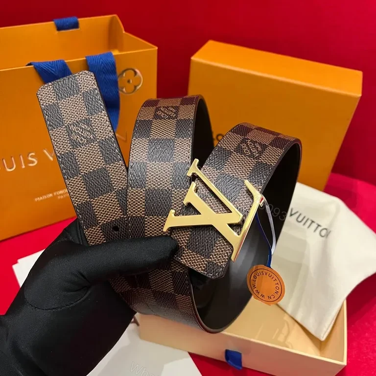 View 3 of Premium Damier LV Belt: Canvas + Stainless Buckle, Adjustable Comfort