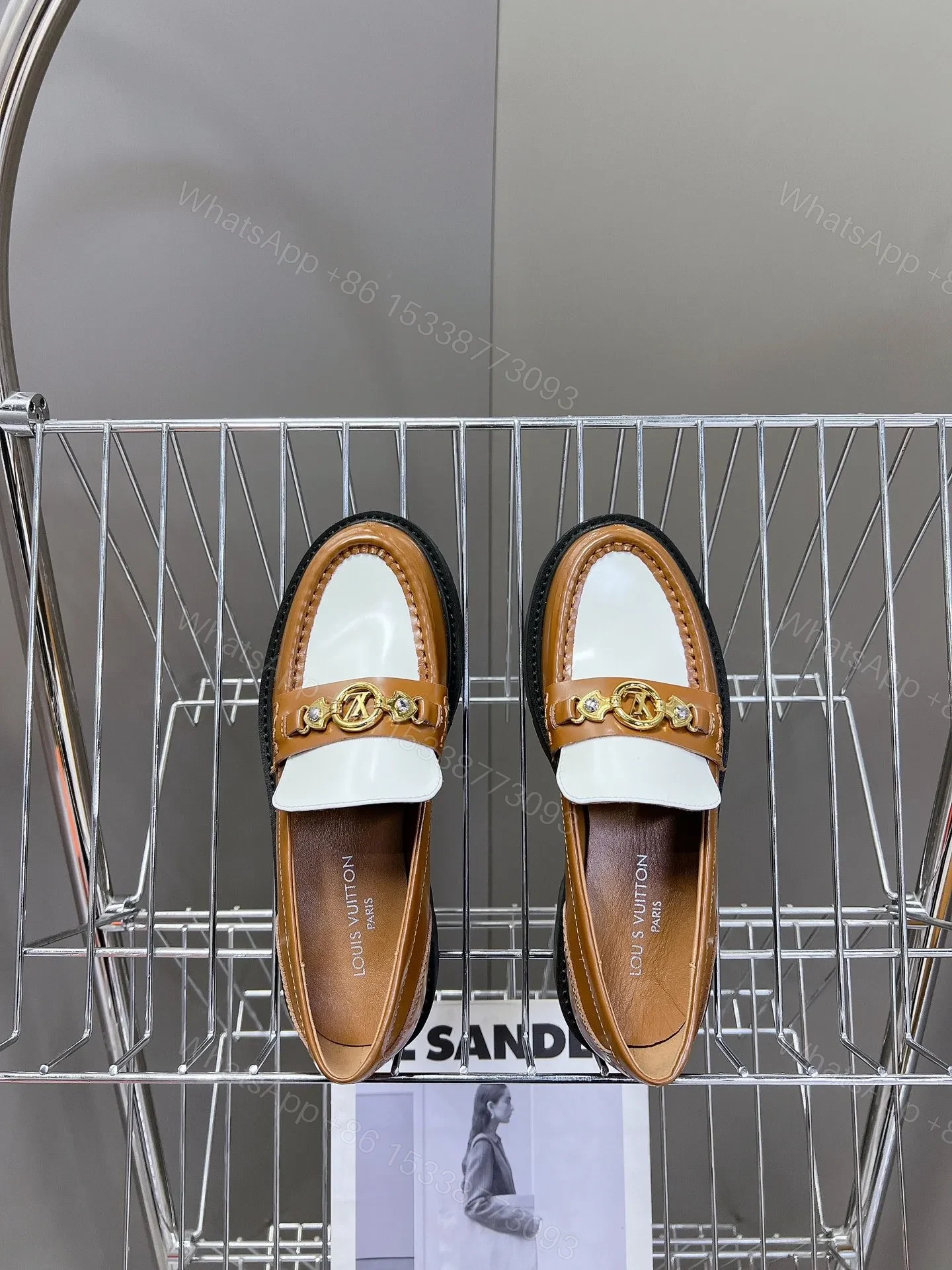 View 2 of LV Women Brown White Leather Loafers