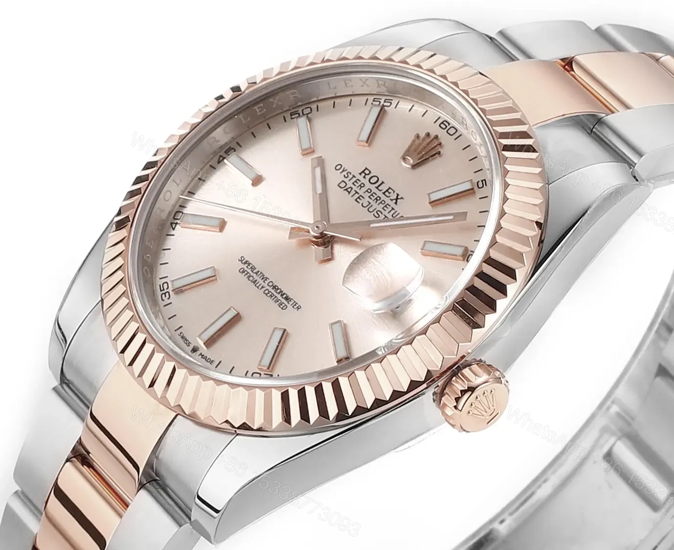 View 4 of Rolex Datejust 41 Everose Rolesor Fluted Oyster Sundust Dial Watch 126331-0009