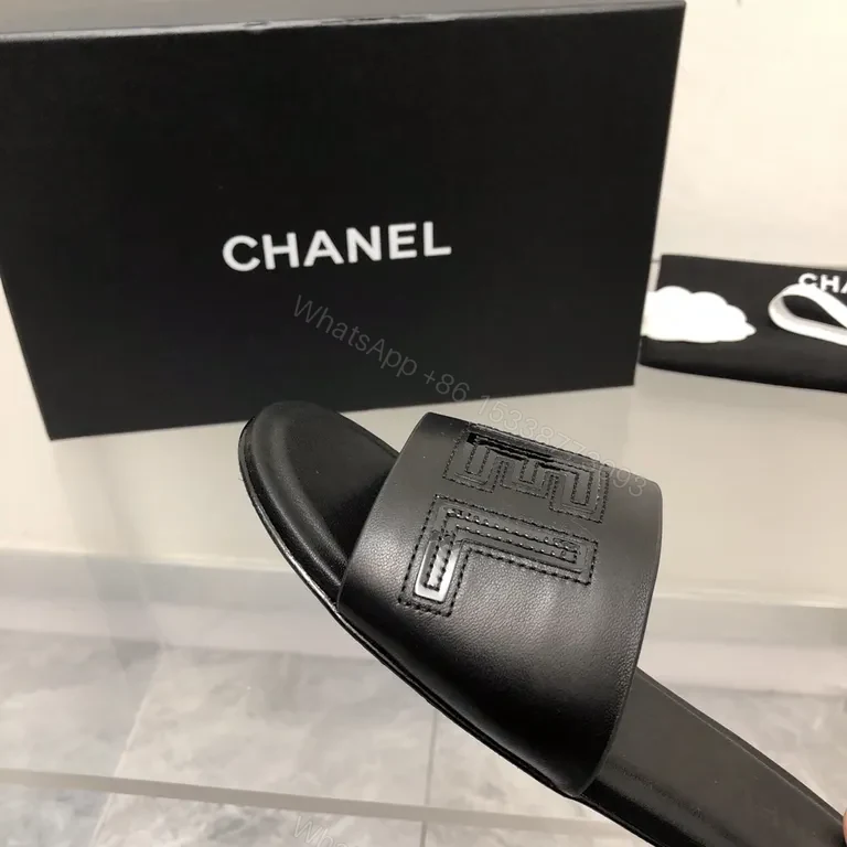 View 5 of Chanel-Style Leather Slide Sandals â€“ Luxe Everyday Comfort