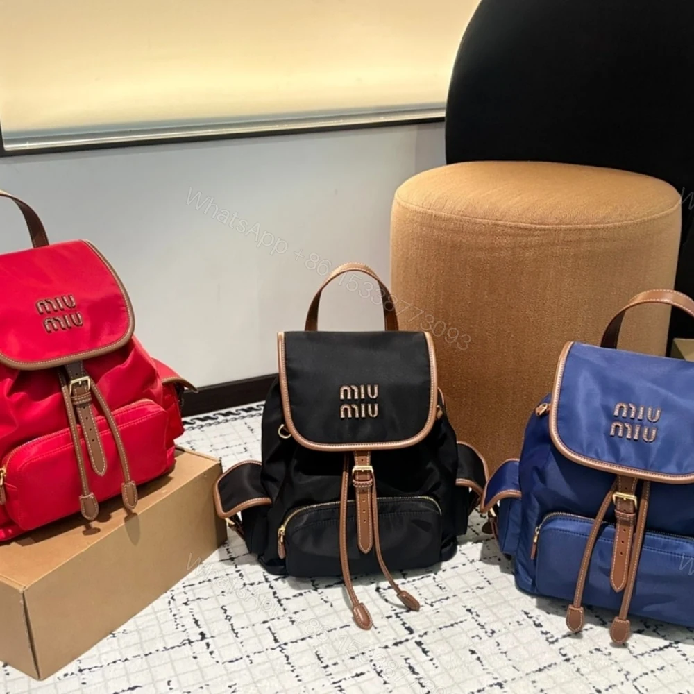 View 6 of MIUMIU CANVAS BACKPACK CORNFLOWER RED AND BRANDY 27CM 5BZ042 2IBQ F0TQE V OOO
