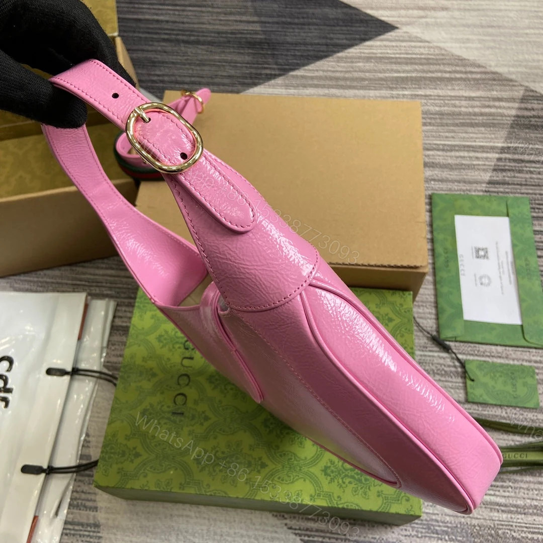 View 8 of JACKIE SMALL SHOULDER BAG 27 IN PINK CRACKED LACQUER CALFSKIN GOLD HARDWARE