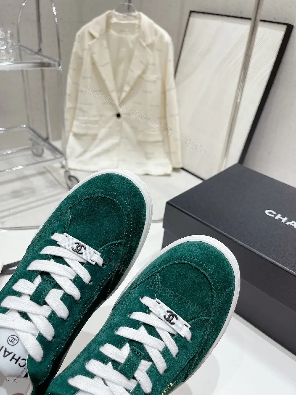 View 4 of Green Suede Sneakers with Signature Detailing, Luxe Casual Wear