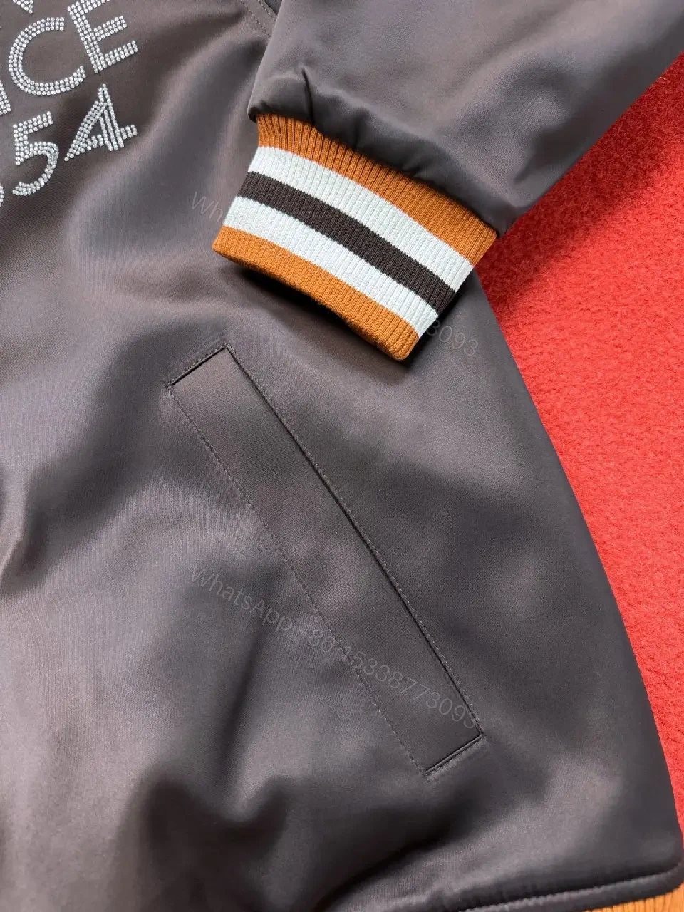 View 5 of Satin Varsity Jacket with Rhinestone Crest Trim