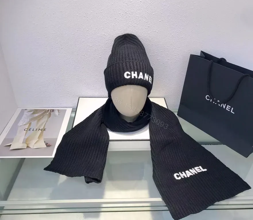 View 4 of White Knit Beanie & Scarf Set â€“ Chanel-Inspired Luxury Style