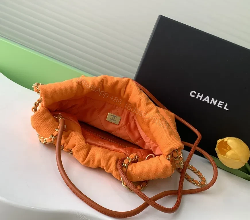View 9 of Bright Orange Quilted Chain Bag with Chanel Hardware - Luxury Crossbody