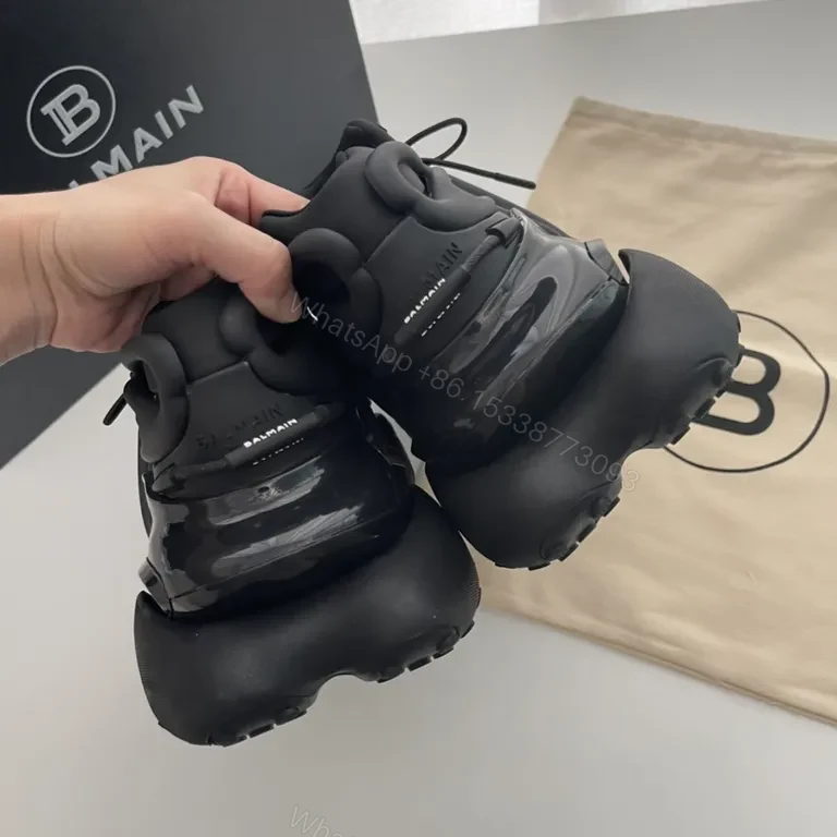 View 7 of Bold Black Balmain High-Top Sneakers: Sculpted Comfort