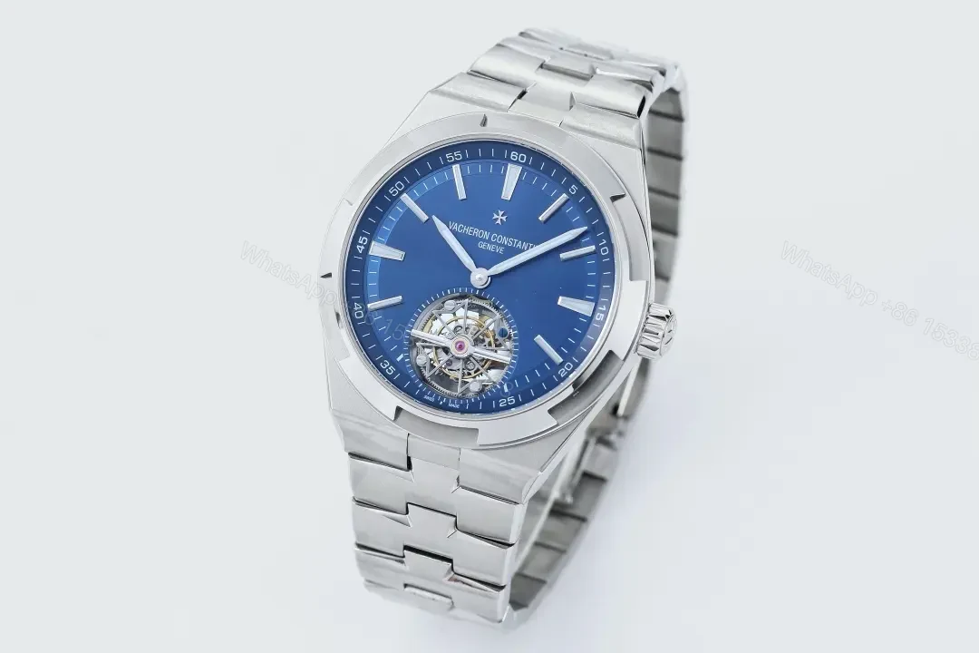 View 2 of MKS Factory Vacheron Constantin Overseas Tourbillon Stainless Steel Watch with Blue Dial and Interchangeable Blue Rubber Strap