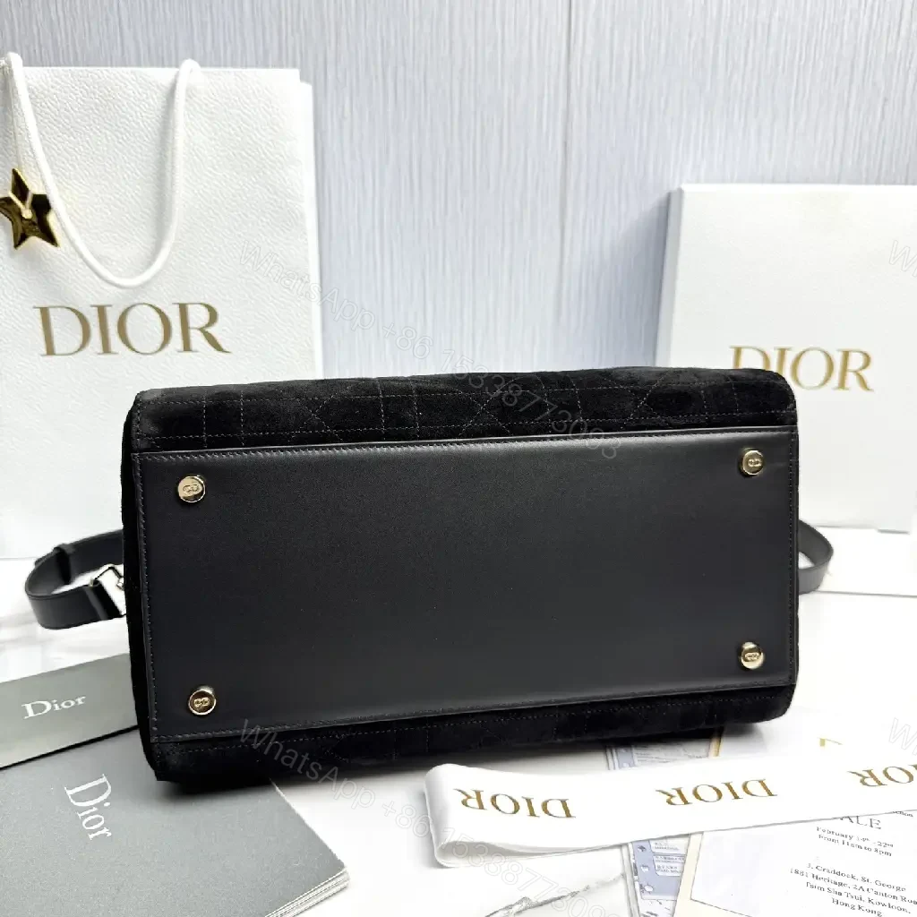 View 3 of Velvet Black Structured Bag: Gold Hardware, Quilted Charm
