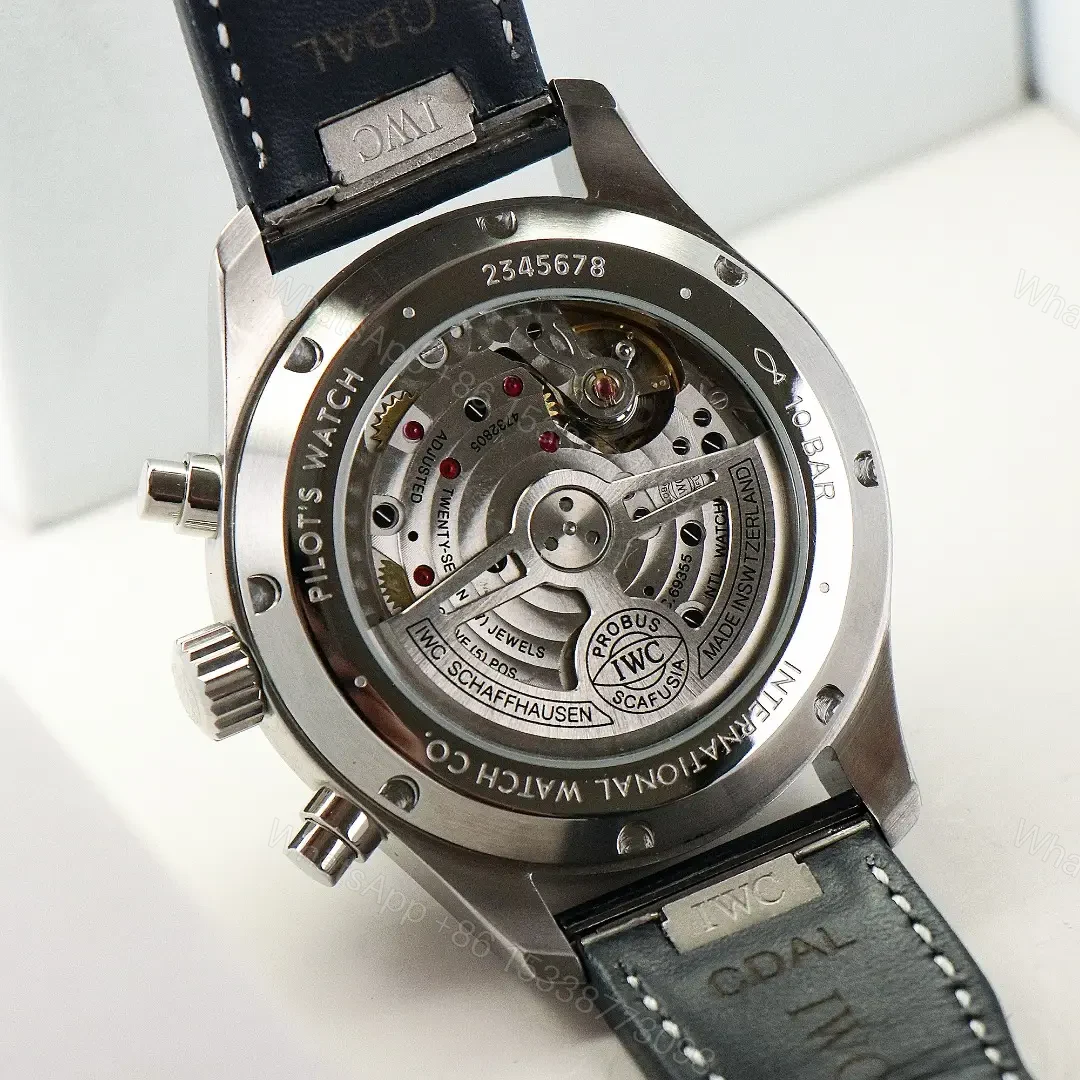 View 7 of IWC Pilot Chronograph Watch Blue Dial Black Leather Strap Ultimate 43MM IW378003
