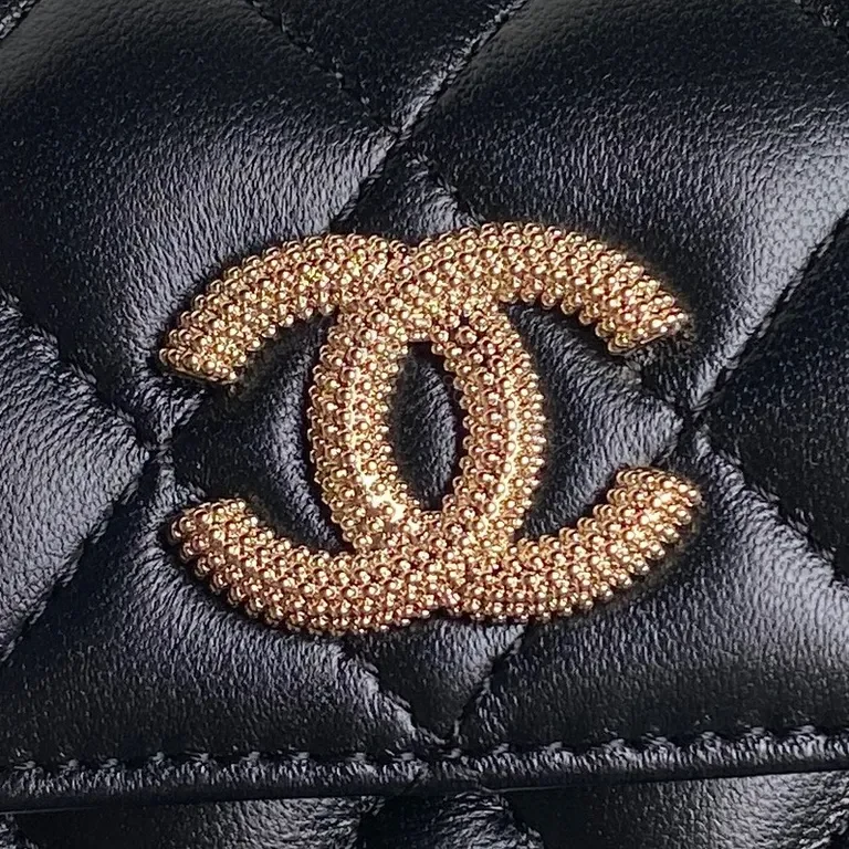 View 3 of Compact Quilted Chain Bag with Gold Hardware - Luxury Shadow Black Leather