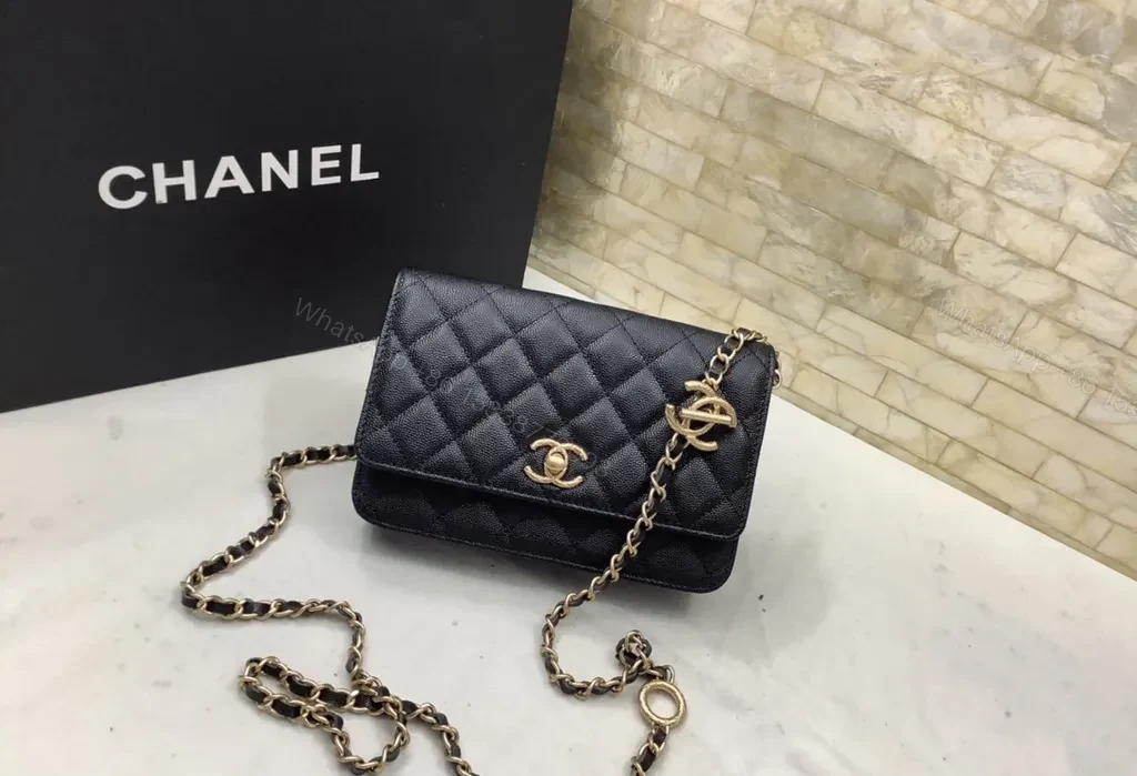 Chanel-Inspired Quilted Small Flap Bag with Gold Chain — view 1