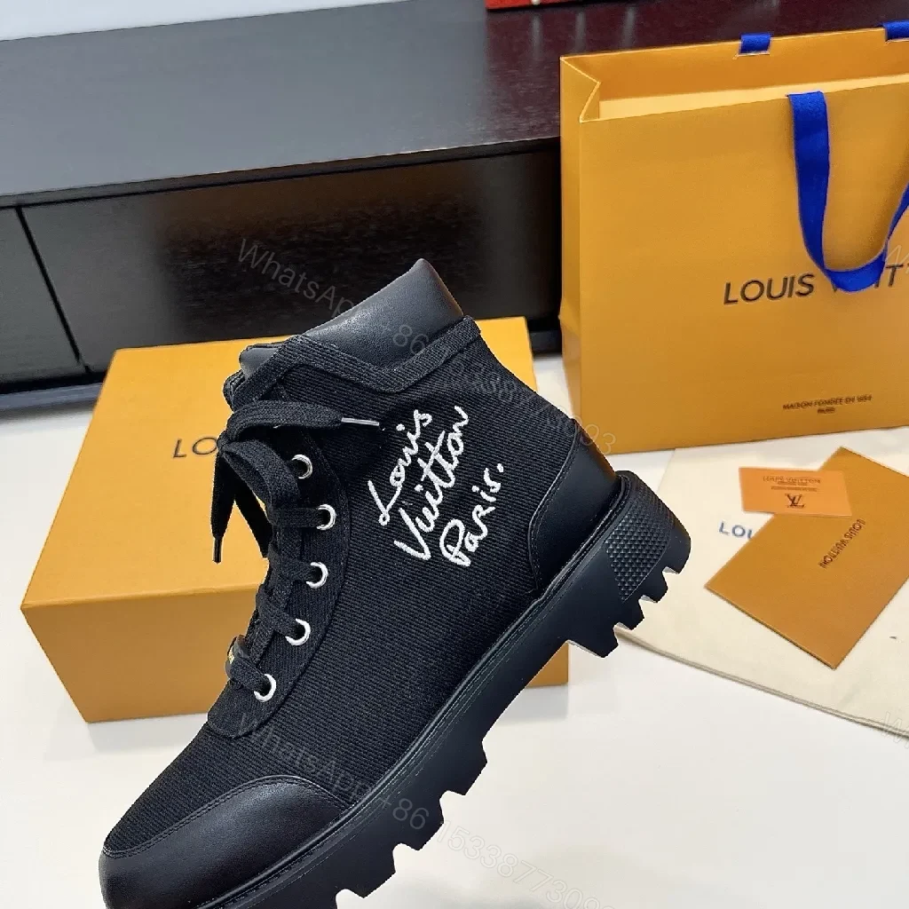 View 2 of Bold Canvas Leather Boots: Subtle LV-Inspired Luxe Comfort