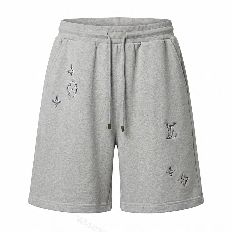 Gray Cotton Blend Relaxed Shorts Louis Vuitton Embroidery Short — view 1
