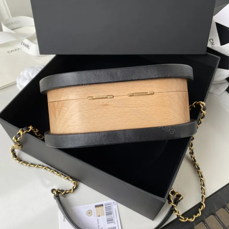 View 2 of Round Wood-Panel Shoulder Bag with Logo