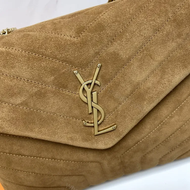 View 2 of Chic Camel Suede Quilted Shoulder Bag with Gold Hardware