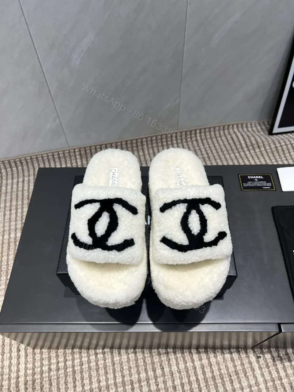 View 7 of Chic Plush Slippers: Memory-Foam Comfort, Logo Detail