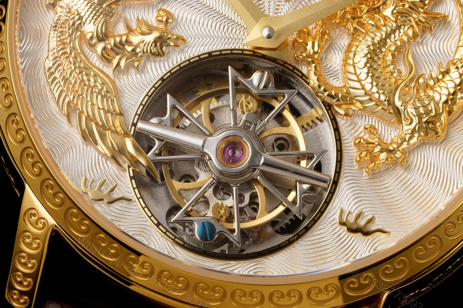 View 5 of Vacheron Constantin Dragon Replica 41MM Premium Gold Case Brown Leather Strap Tourbillon Edition RG-VC-DRAGON-GOLD-41