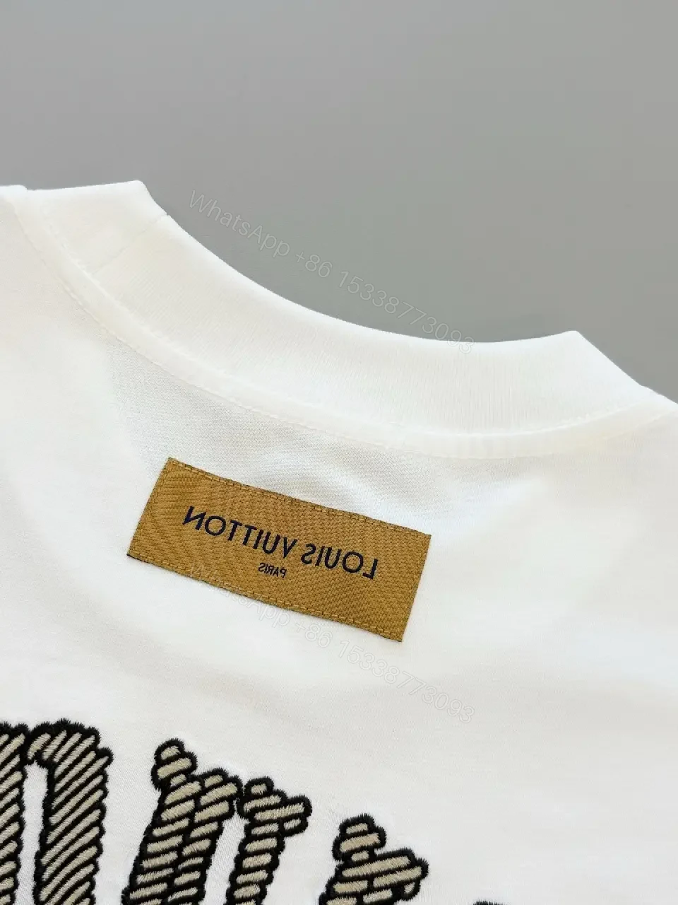View 5 of White Cotton Structured Polo Tee with Subtle LV Monogram