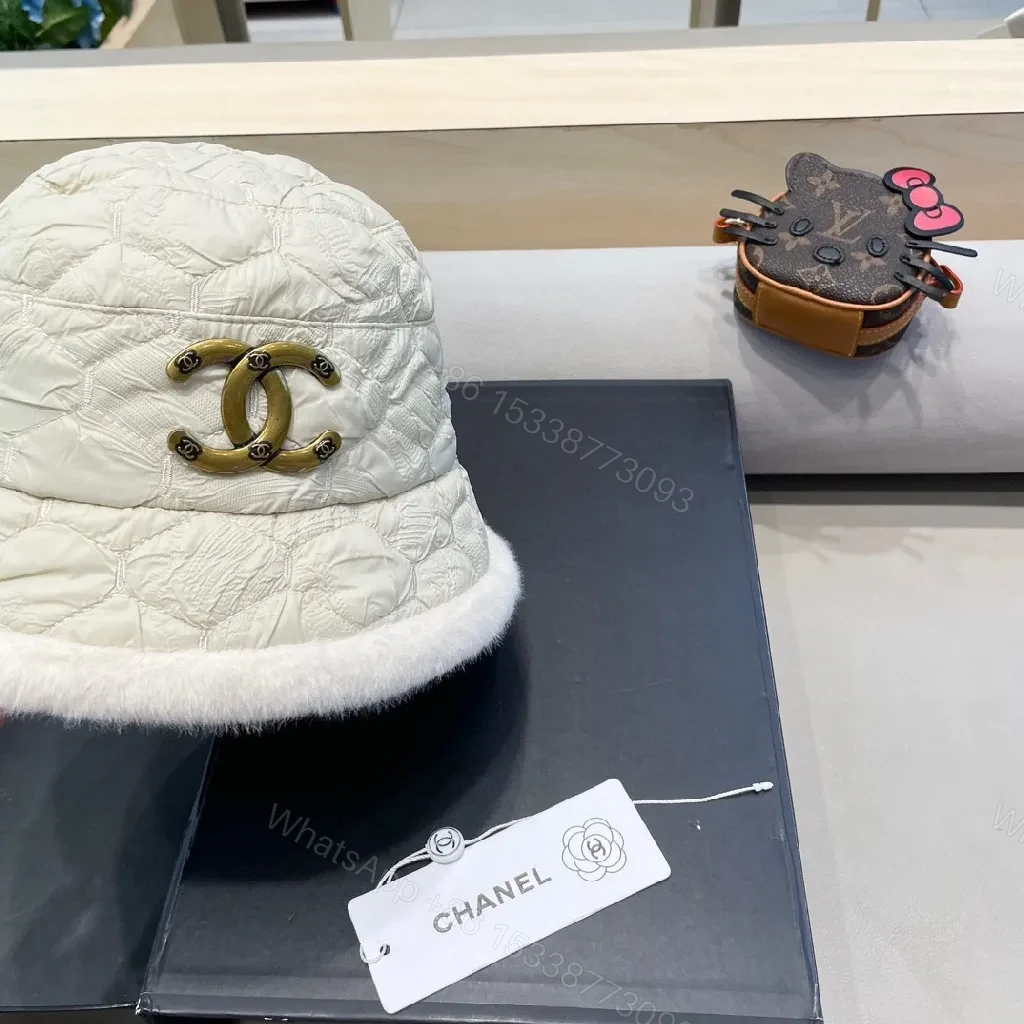 View 4 of Quilted Fur-Trim Visor Beanie – Luxe Chanel-Style Warmth