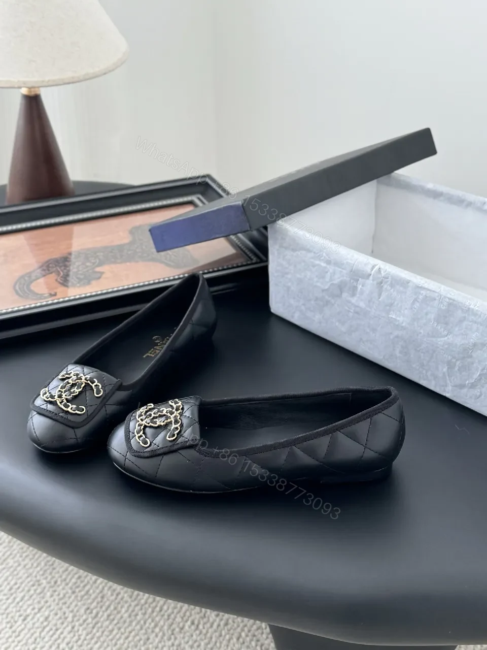 View 5 of Quilted Black Leather Slip-Ons with Gold Hardware Comfort Shoes