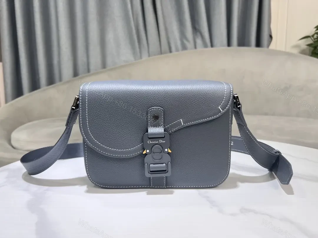 View 9 of Gray Leather Crossbody: Compact Luxury with Signature Clasp