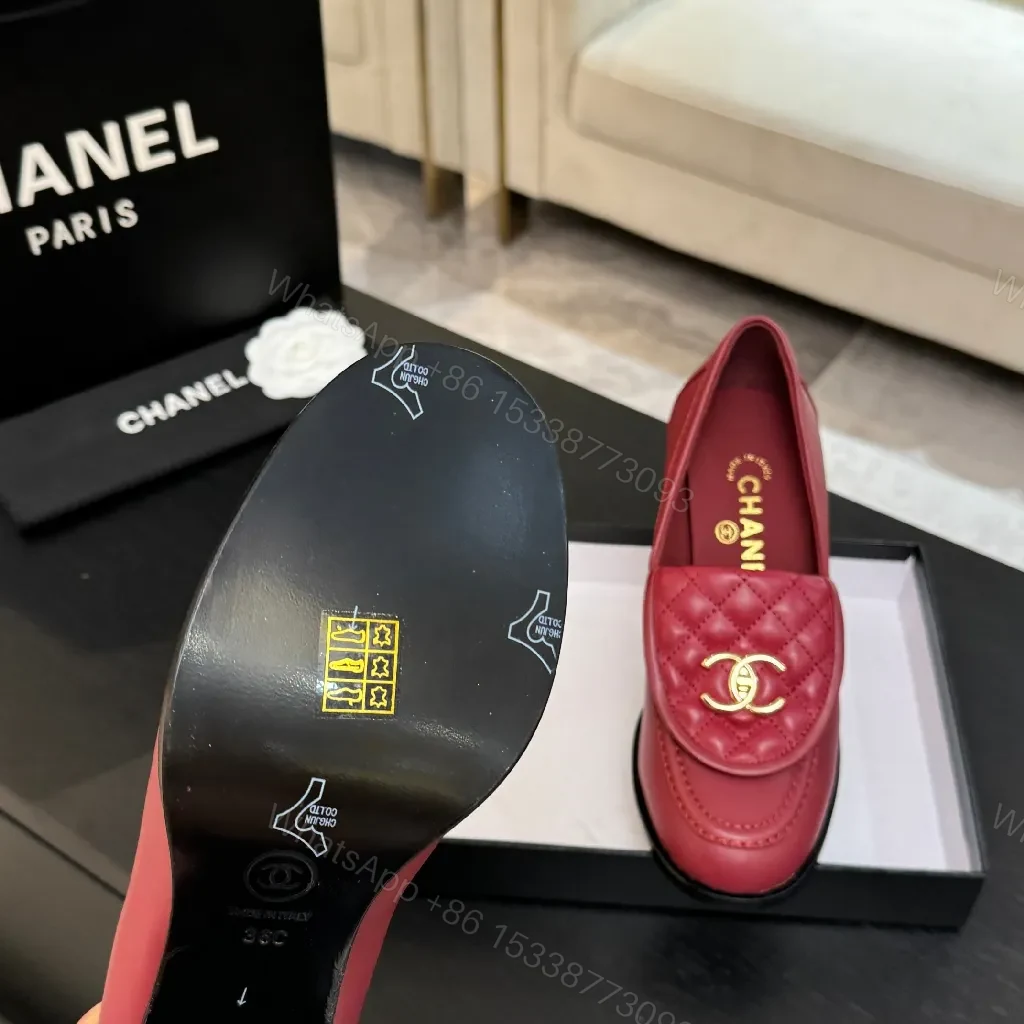 View 9 of Red Leather Quilted Loafers with Gold Crest, Luxe Everyday Elevation