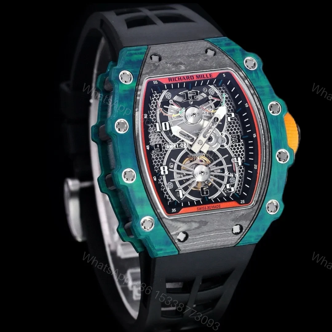 View 3 of Richard Mille RM21-01 Automatic Skeleton Watch 40MM Black Carbon Fiber Case Blue Bezel Premium Edition RM-RM21-01-BLK-CARBON-BLU-40