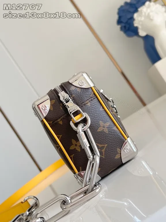 View 3 of Chic Monogram Crossbody: Compact Luxury with Bold Yellow Trim