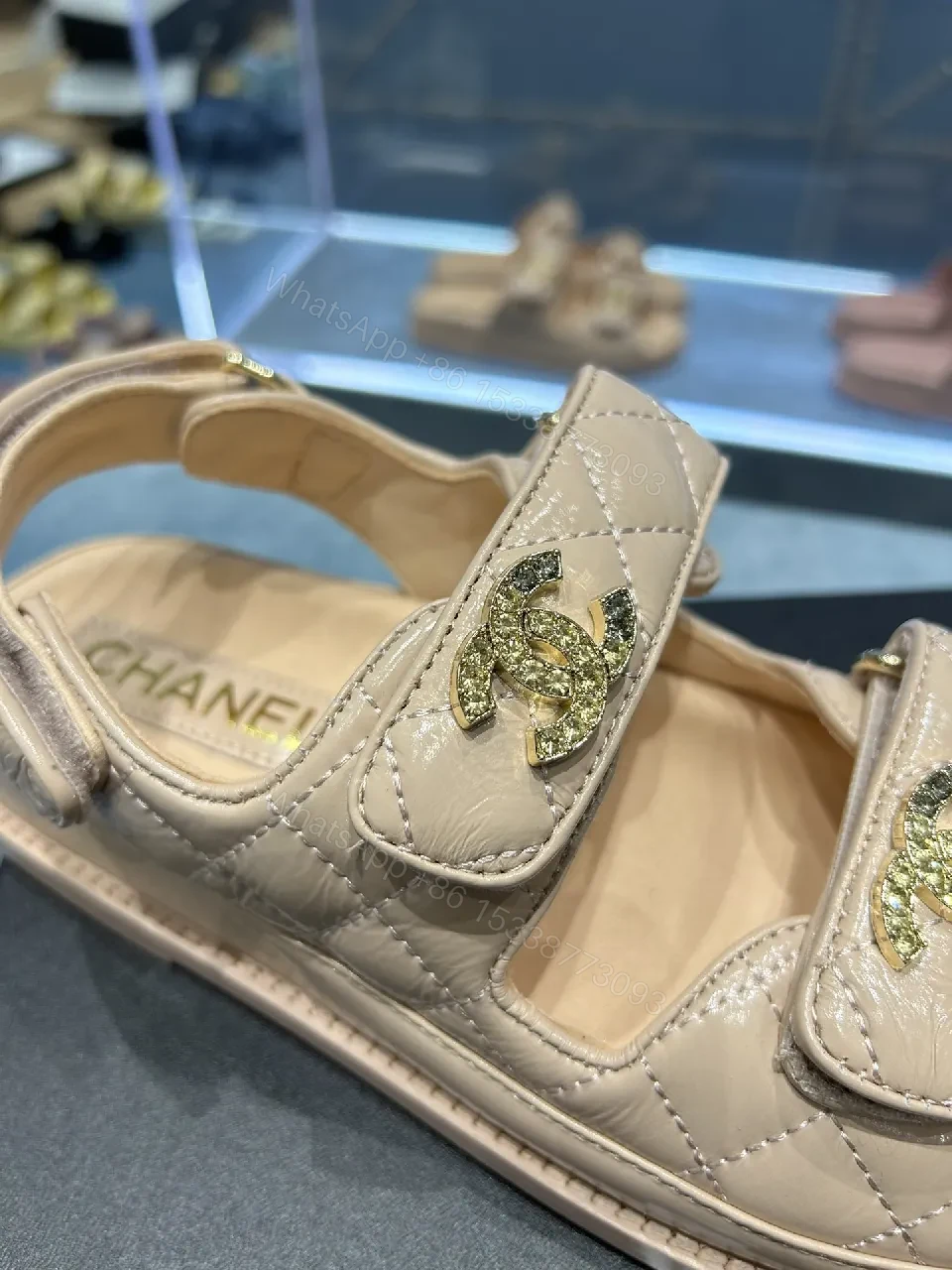 View 2 of Beige Faux Leather Sandals • Quilted Straps • Everyday Luxury