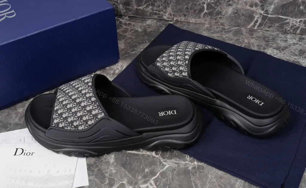 View 4 of Patterned Dior Slide Sandals: Monogram Jacquard, Cushioned Comfort
