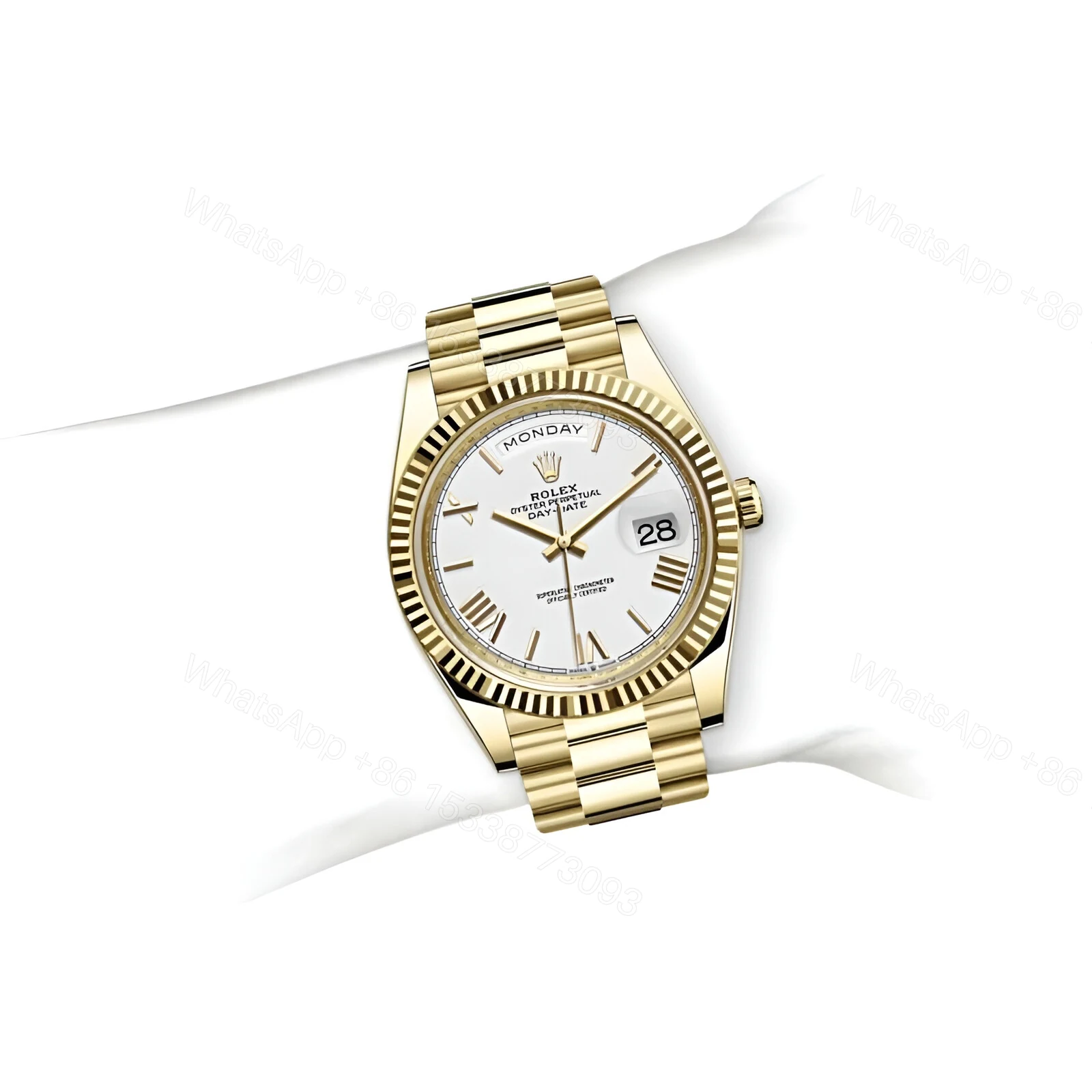 View 4 of Rolex Day-Date II Collection Gold Silver White Dial 218238 Replica