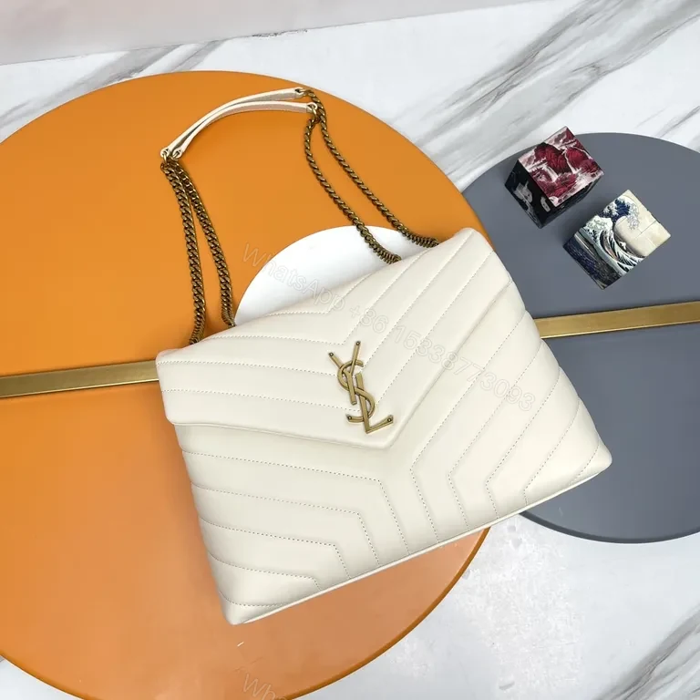 Chic Quilted YSL Emblem Crossbody Bag, Ivory, Luxury Style — view 1