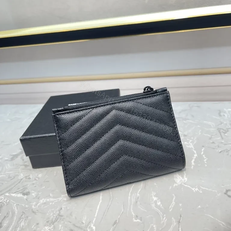 View 4 of Chevron-Textured Black Wallet: YSL-Inspired Petite Organizer