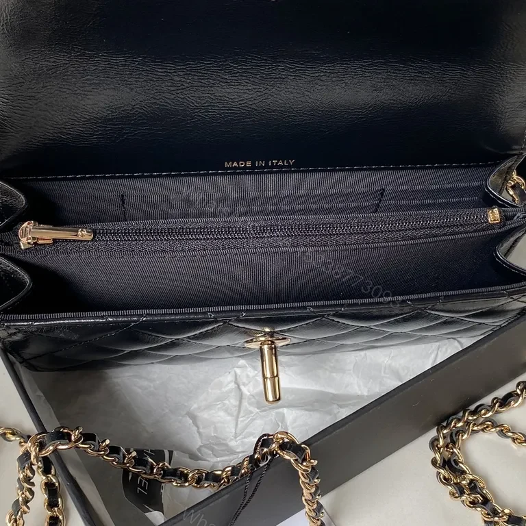 View 5 of Chanel-Inspired Quilted Black Calfskin Bag with Chain
