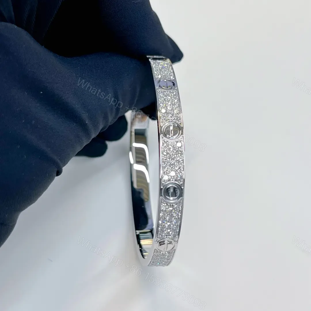 View 3 of New Released 18K White Gold Classic Cartier Love Bracelet Pave 6.1MM N6727017