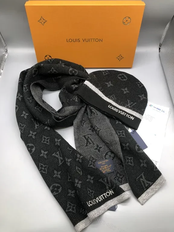 View 7 of Louis Vuitton Monogram Wool-Blend Scarf & Beanie Set, Luxury Warmth
