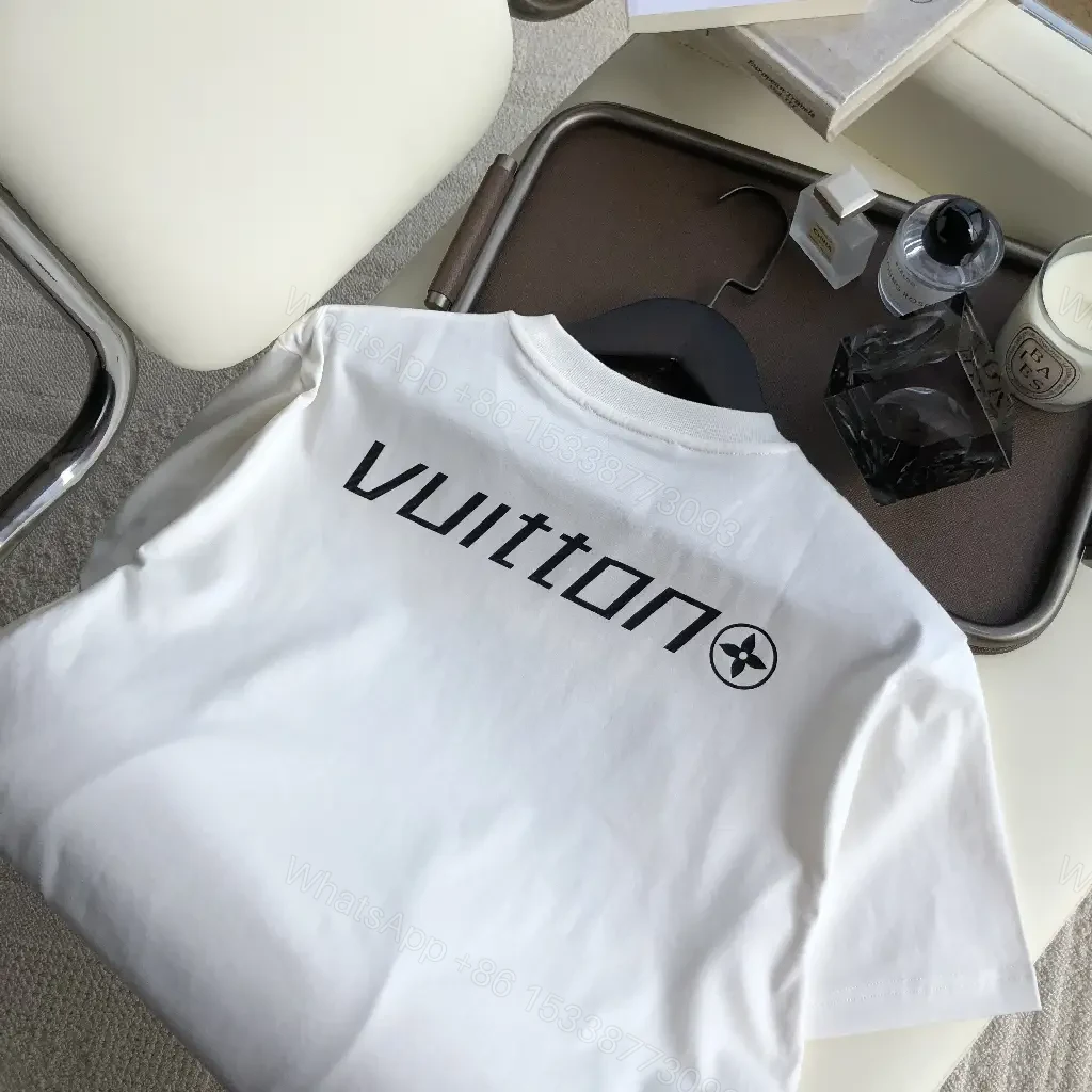 View 7 of White Cotton Tee, LV-Inspired Graphic, Premium Streetwear Essential