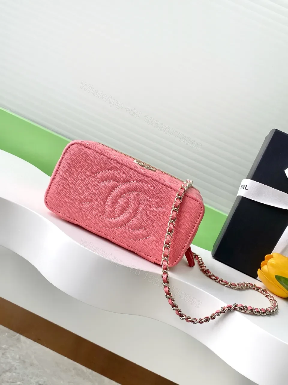 View 2 of Pink Quilted Crossbody with Gold-Tone Hardware