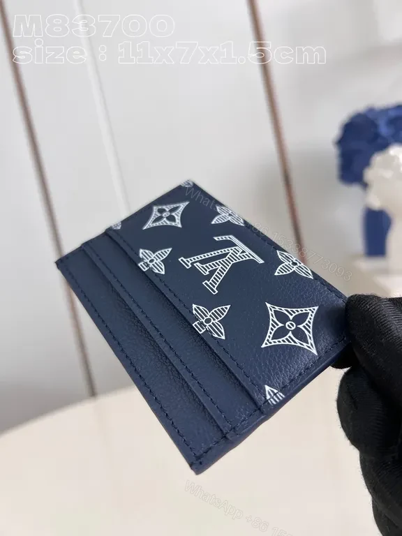 View 5 of Chic Signature Cardholder: Navy Leather, White LV-Style Print, Slim Luxe