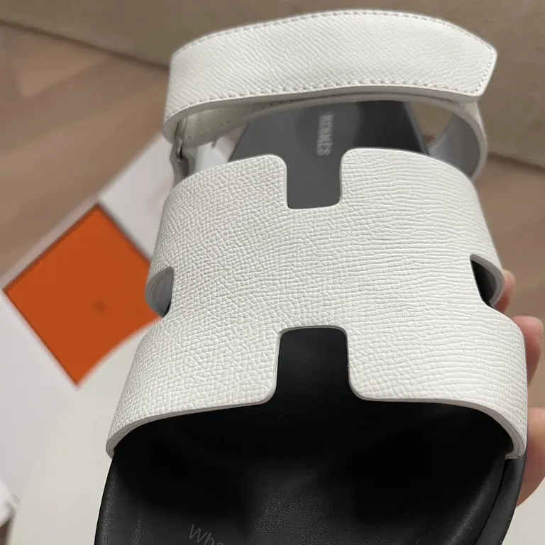 View 9 of White Leather Strap Sandals: Omega Cutouts, All-Day Comfort