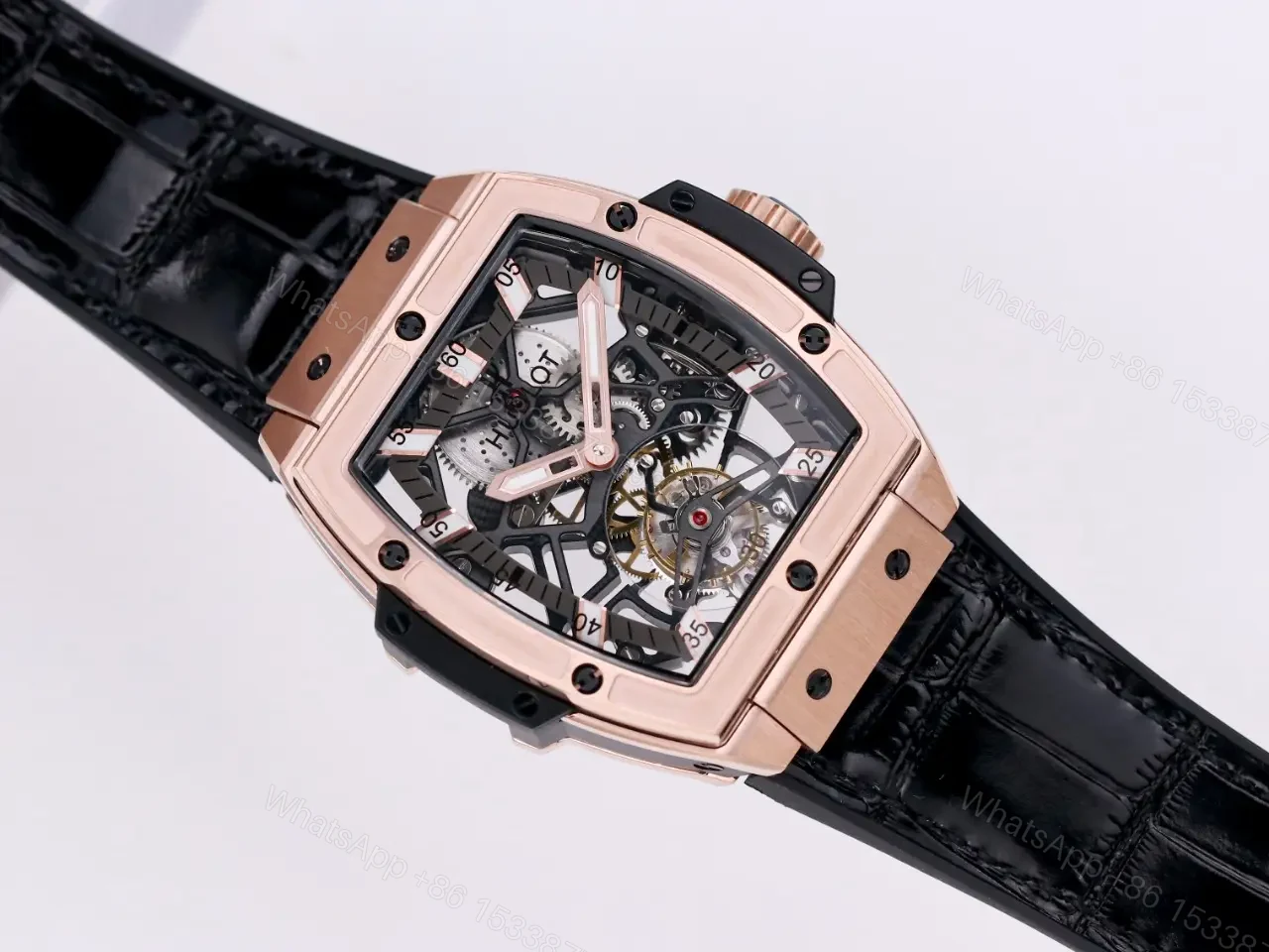 View 8 of Hublot Masterpiece Series 906 Rose Gold/Platinum Tourbillon Watch Black Leather Strap