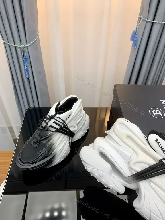 View 6 of Balmain Black & White Leather Knit Sneaker â€“ Sculpted Comfort