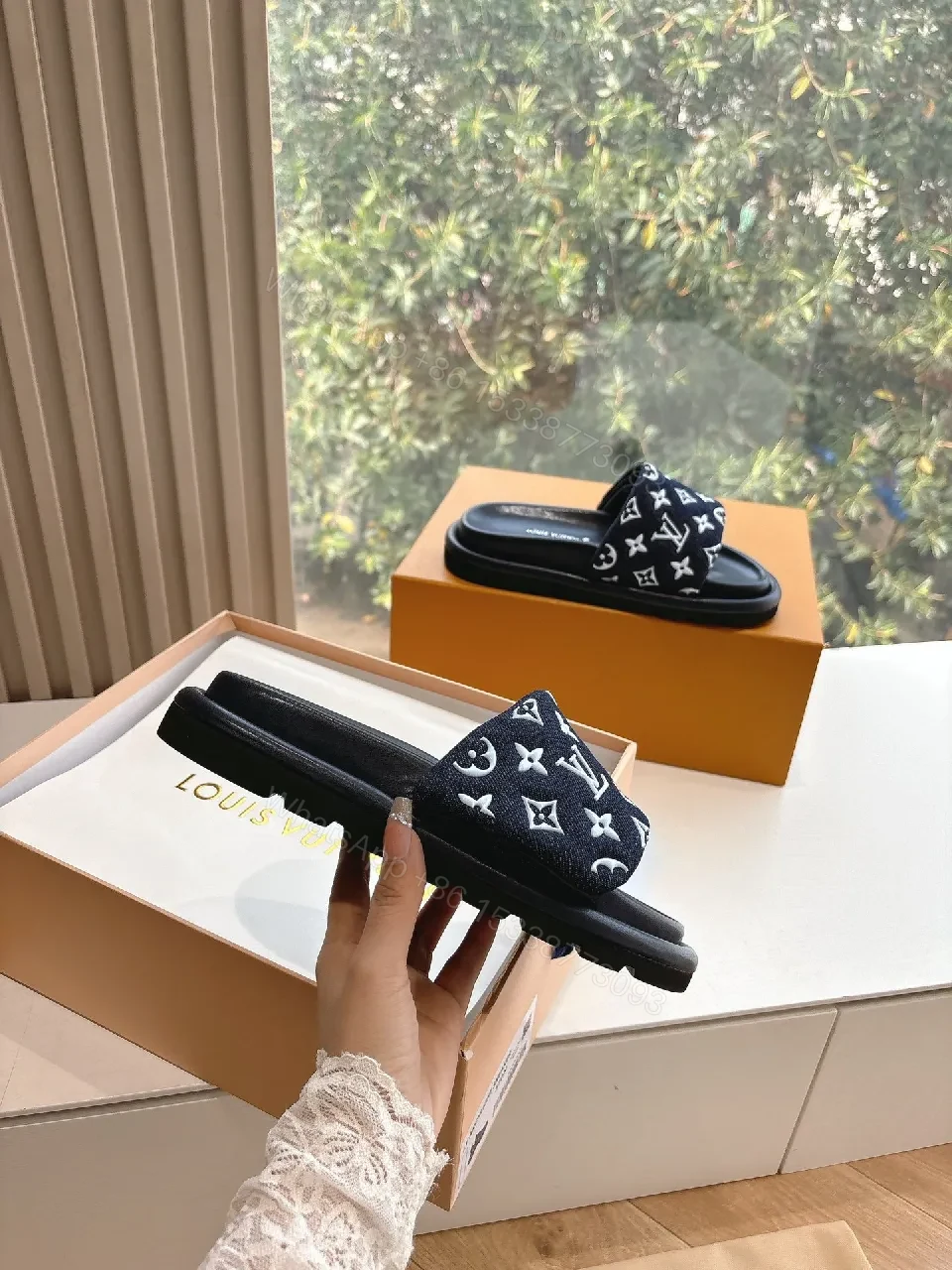 View 9 of Monogram Satin-Trim Slide: Luxe Casual Comfort Footwear