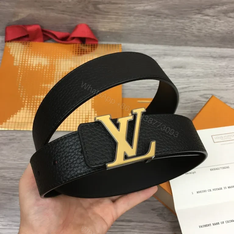 View 9 of Statement Black Pebbled Leather Belt with Gold Buckle - Luxury 38mm Belt